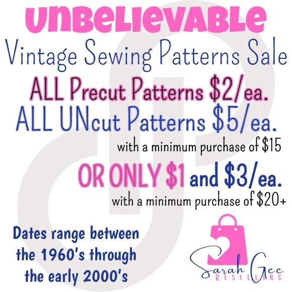 INCREDIBLE SEWING PATTERNS SALE!! PLEASE READ DESCRIPTION!! MUST GO!!! - Picture 1 of 5